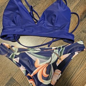 SHEIN Navy and Floral Bikini Set